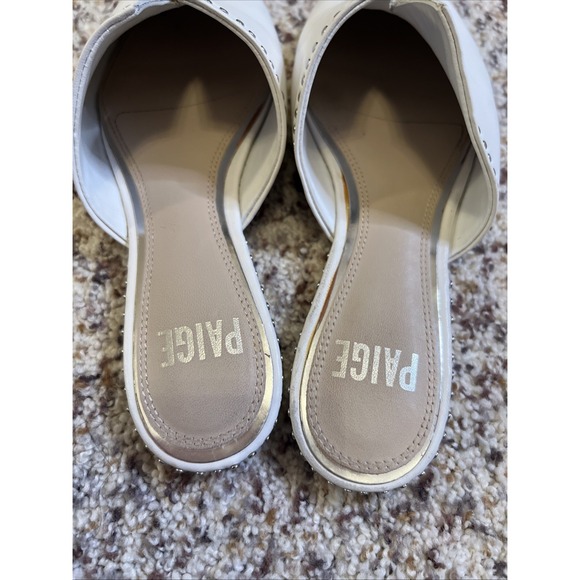 Paige Alia White Leather Mule Flats Women 6.5 Silver Stud Pointed Toe Casual - Picture 4 of 4